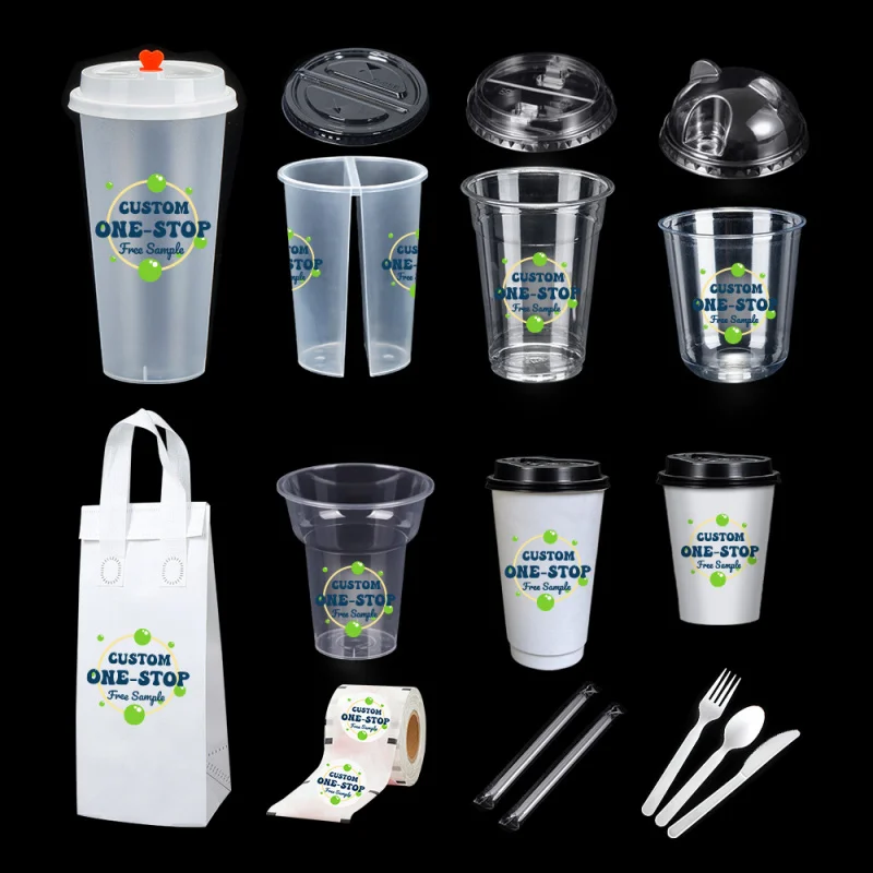 custom.LOKYO Custom PET Disposable Cold Drink Cup Boba Bubble Tea Plastic Cups with Flat Lid Dome Lid