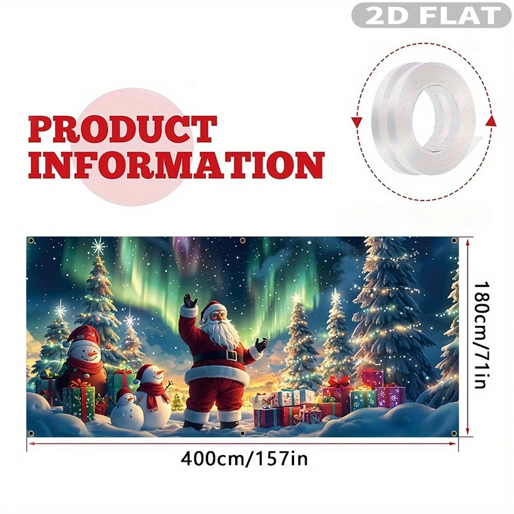 1 قطعة لافتة باب المرآب الكبيرة لعيد الميلاد ، الخلفيات والافتيات الاحتفالية ، البوليستر أورورا والسماء المرصعة بالنجوم سانتا كلوز مشهد الثلج #2