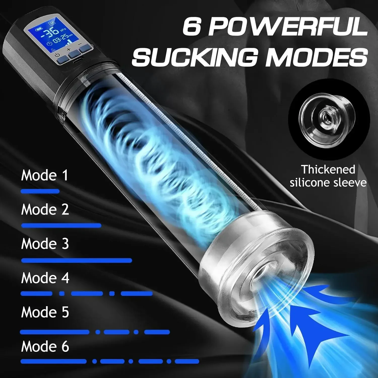 Sex Toys for Men 6 Powerful Sucking Modes LCD Display Electric Vacuum Penis Enlargement Extend Training Pump for Men