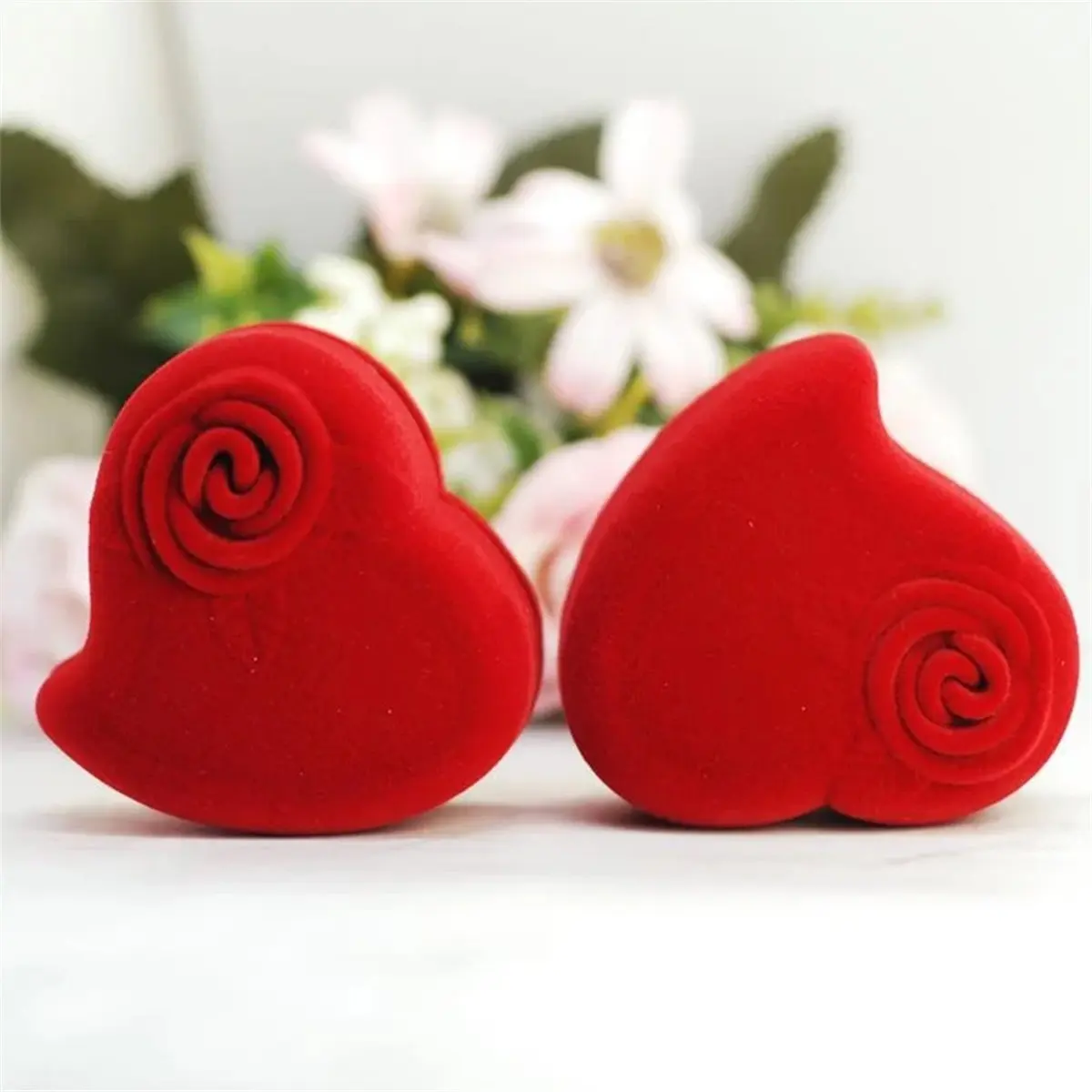 N14R Top Heart Shaped Ring Box Jewelry Display Box Engagement Wedding Jewelry Box Rose Design Couple Gift Box