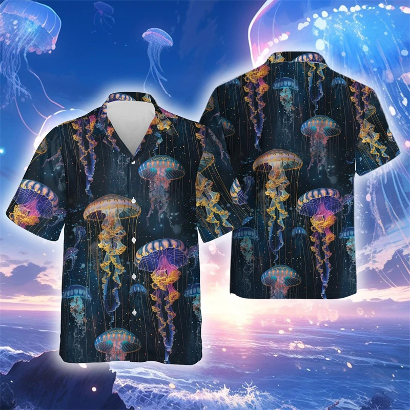 

Sea Summer Jellyfish 3D Printed Beach Shirts Beautiful Jelly Fish Shirt For Men Clothes Hip Hop Male Short Sleeve Women Blouses