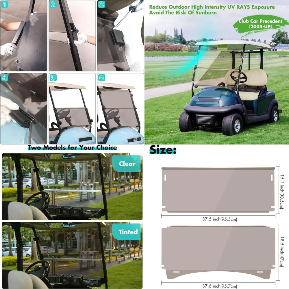 

oldable Gol Cart Windshield or Club Car Prect 2004-Up, Tempo & Onward 2017-Up els, UV-Proo & Impact Resistant, Lightweight Gol C