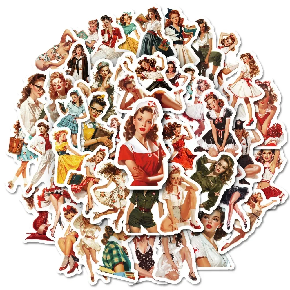 10/50pcs Adult Retro Sexy Pin Up Girl Stickers DIY Waterproof Laptop Luggage Guitar Skateboard Scrapbooking Graffiti Decals