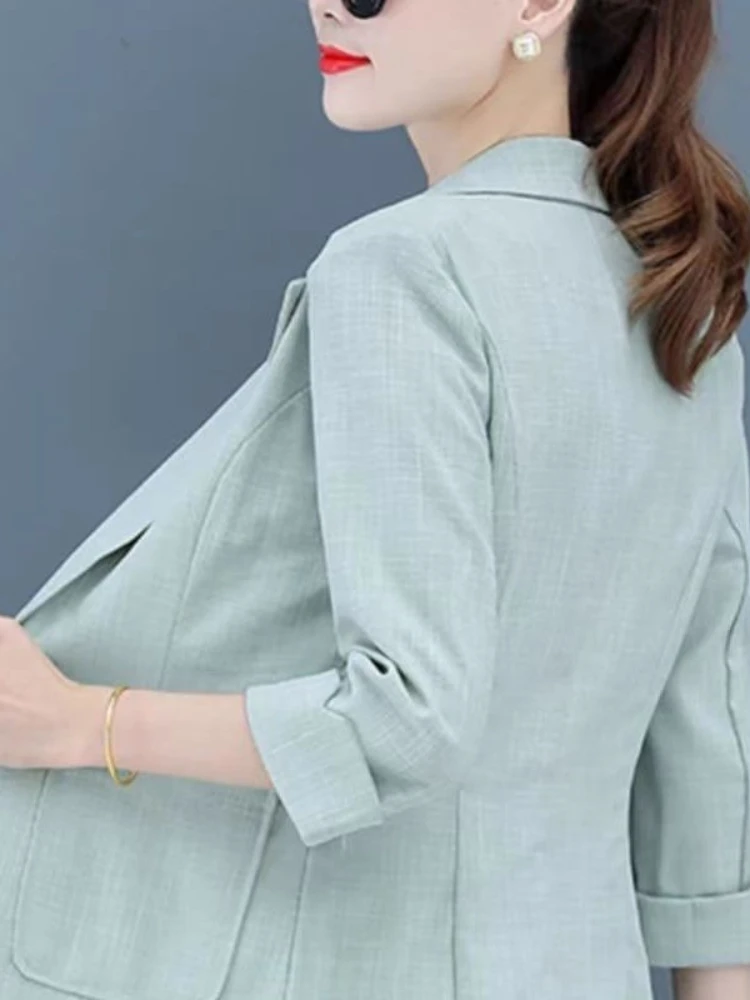 Women Cotton Linen Small Blazer 2026 New Summer Short Suit Jacket Korean Casual Summer Sun Protection Clothing Large Size S-5XL