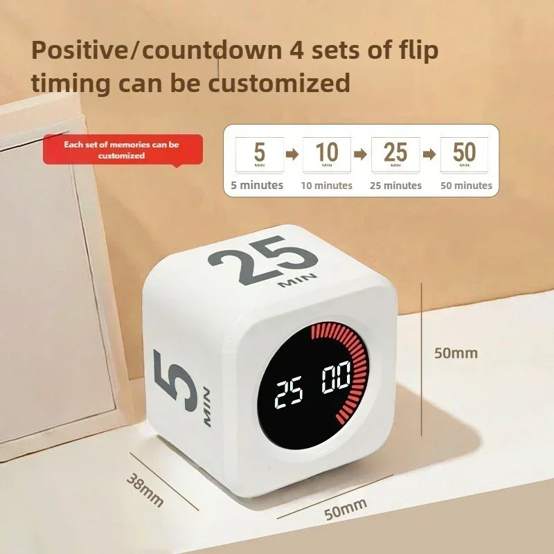 Productivity Timer Productivity Cube Timer Gravity Sensor LED Display 4 Preset Time Kids Time Management Kitchen Countdown Timer