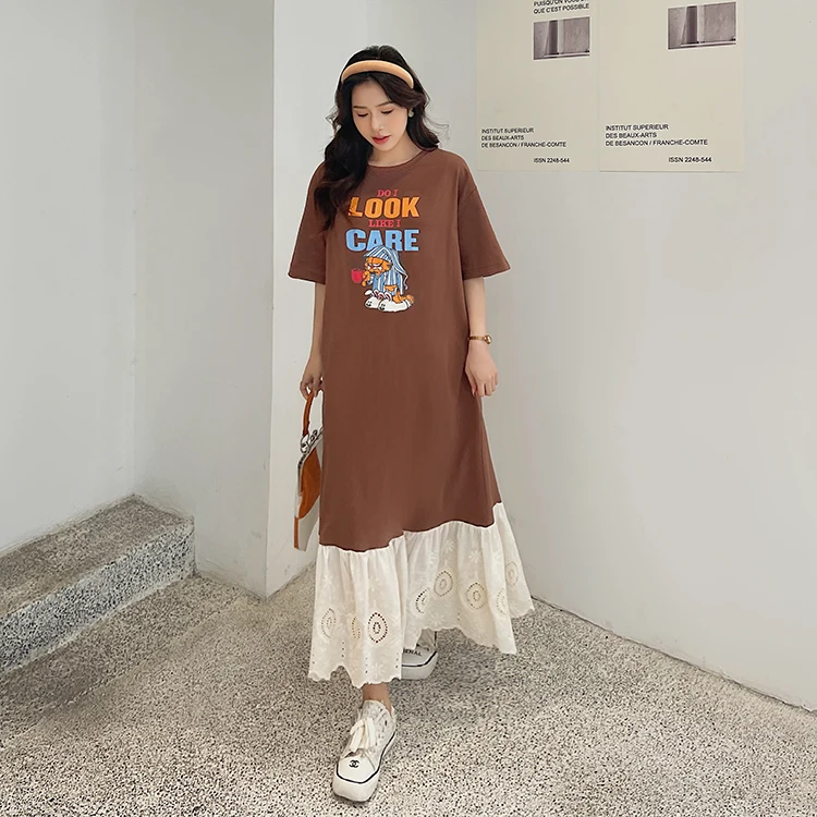 Été nouveau T-shirt Long Dr femmes ample grande taille surdimensionné genou longueur Maxi Dr Street Sle tricoté coton Polyester