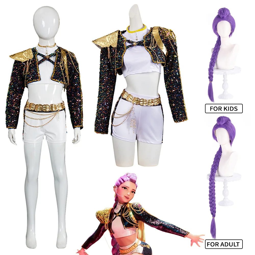 

K-Pop Demon Hunters Huntrix Rumi Cosplay Costume Women Girls Anime Movie Clothes Mother Daughter Matching Full Set Halloween Wig