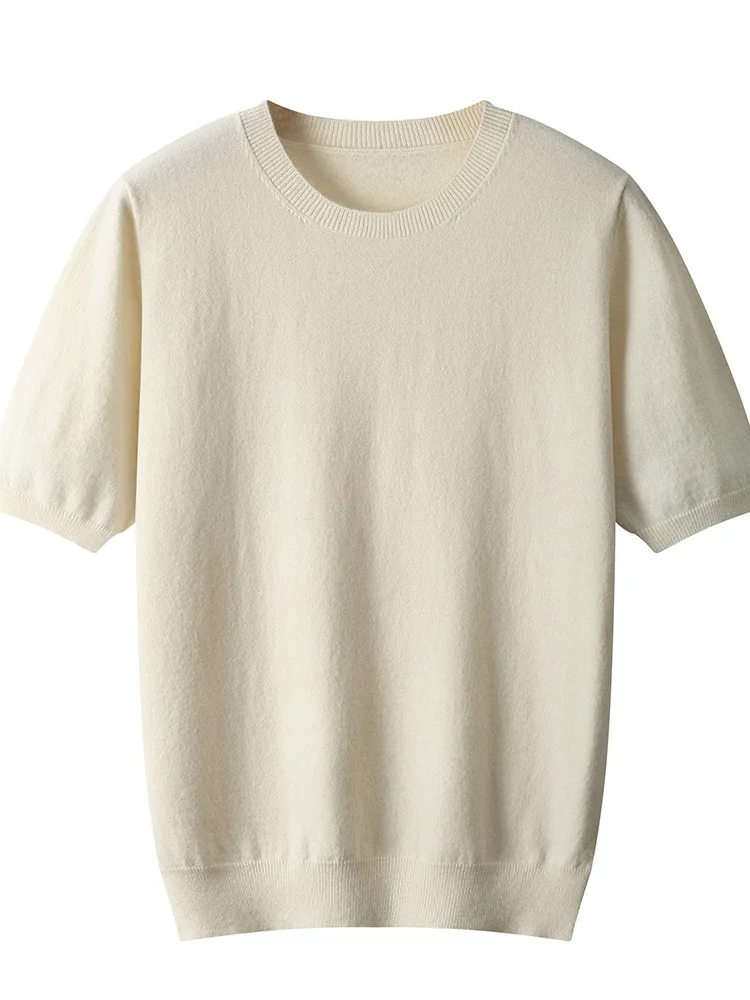 

New Spring Summer Men's O-Neck Pullover Short Sleeve Sweater Soft Casual 100% Merino Wool Knitwear Solid Color Simple Style Tops