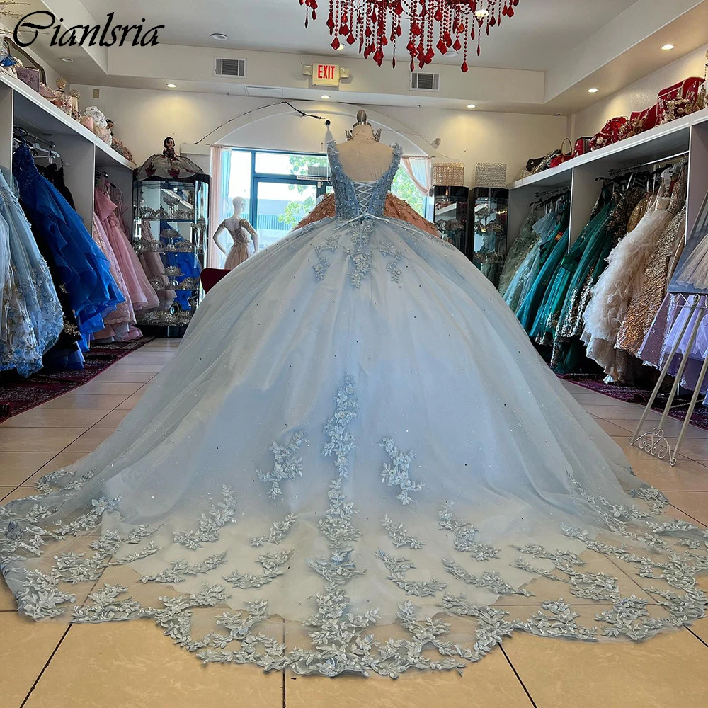 Vestido De baile con flores en 3D, traje De quinceañera, hombros descubiertos, apliques De encaje, corsé, 15 Años