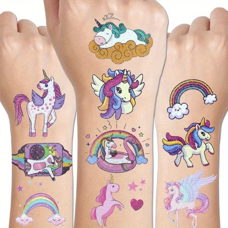 

14 Sheets Glittering Unicorn Tattoo Stickers for Personalized Decoration Temporary Tattoos for Children Kids tattoos Wholesale
