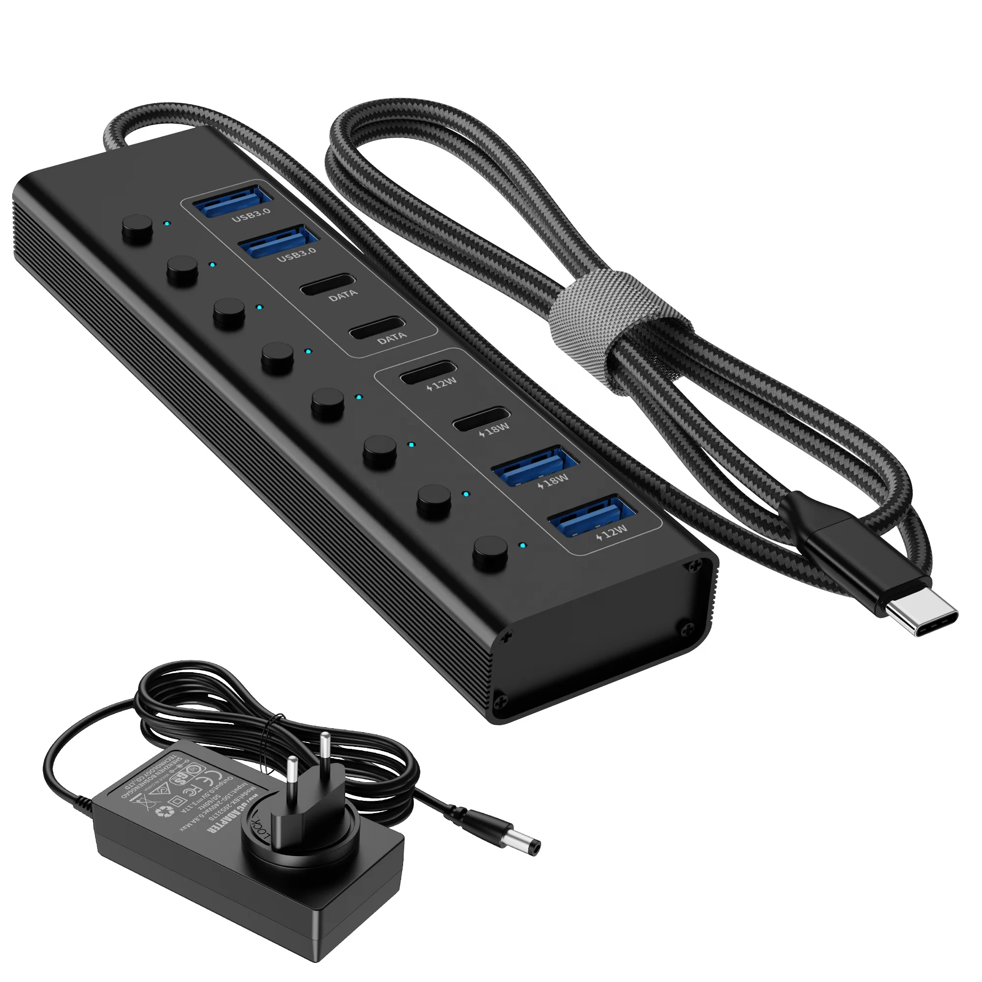 USB C Hub 8 Ports USB 3.0 Hub with 5Gbps Data Transfer Support Laser logo Custom Color Box and Manual Type c Hubs