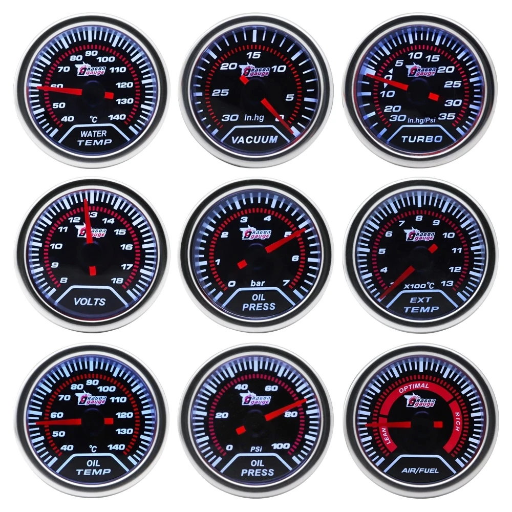 Boost/Vacuum/Water Temp/Oil Temp/Oil Press/Voltage/Tachometer/Air Fuel Ratio/EGT Gauge 52mm Analog led White Case