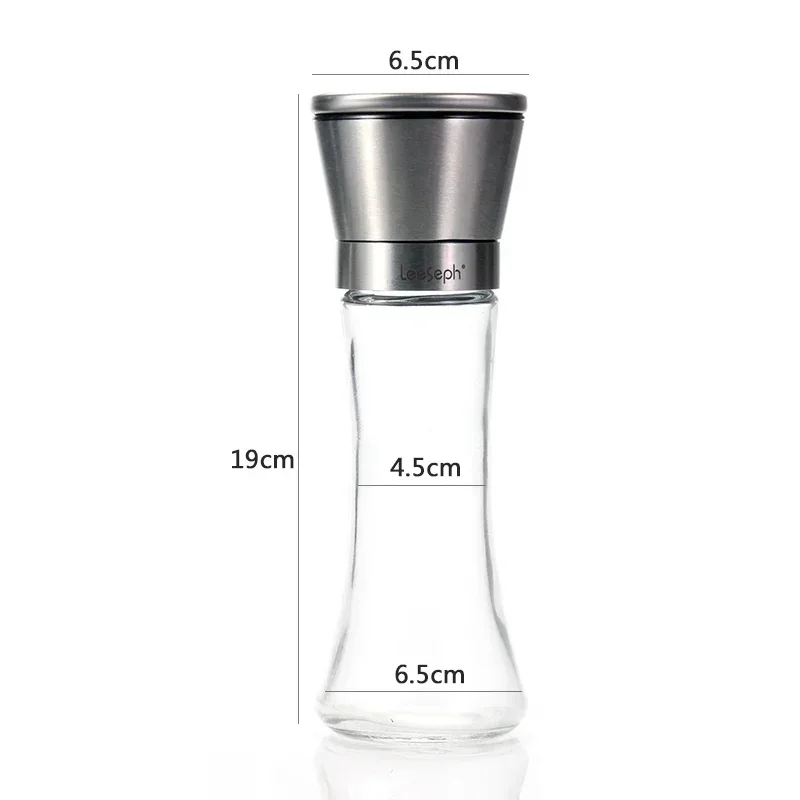 Salt And Pepper Grinder Sets Refillable Stainless Steel Combo Shakers Glass Body With Adjustable Coarse Manual Spice Salt Mills