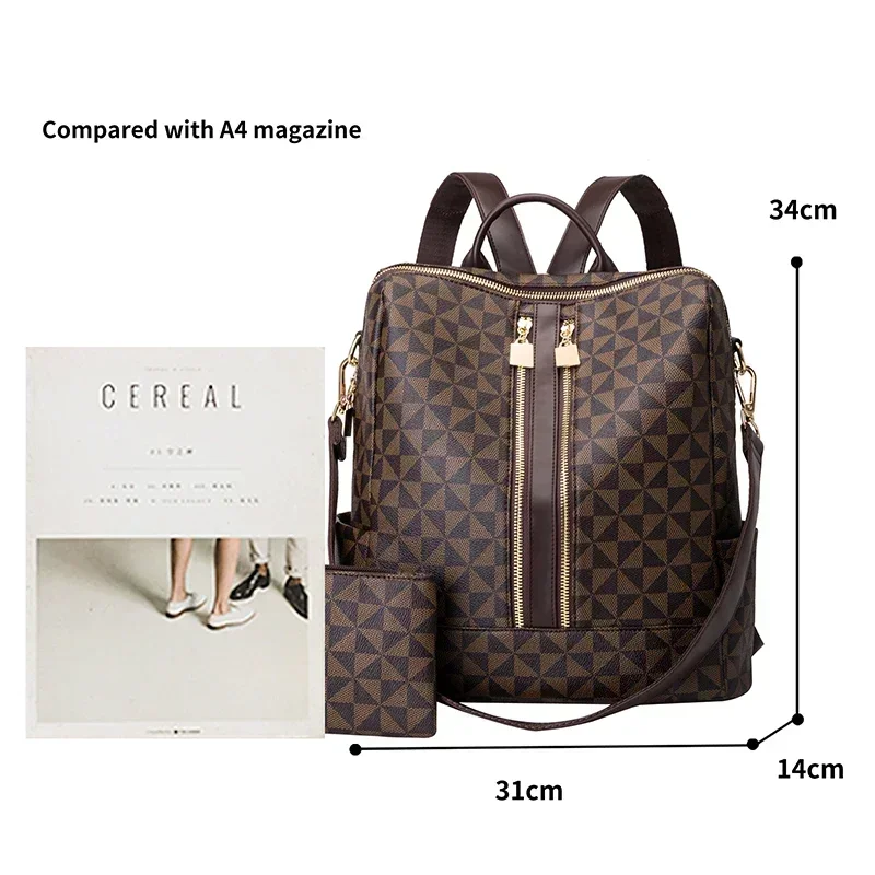 Women Backpack Bag and Purses 2 in 1 2023 New Luxury Designer with Shoulder Strap Plaid Leather Fashion Female Bucket Handbags