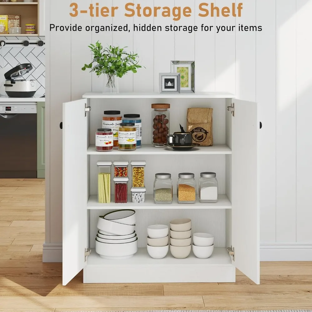 خزانة تخزين LOKO ذات بابين، خزانة أرضية حديثة مع رف من 3 طبقات، خزانة جانبية قائمة بذاتها مع جهاز مضاد للانزلاق، تخزين