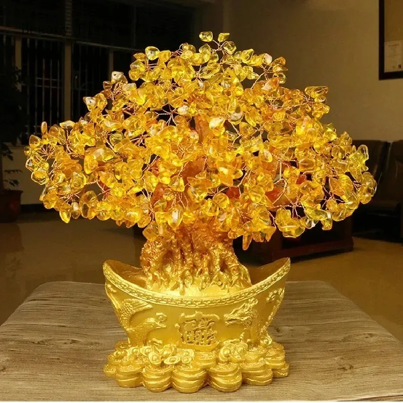 Extra Large Golden Natural Citrine Lucky Money Tree Cash Cow Business Craft New Home Gift Ingot Tree Decoration Sculpture