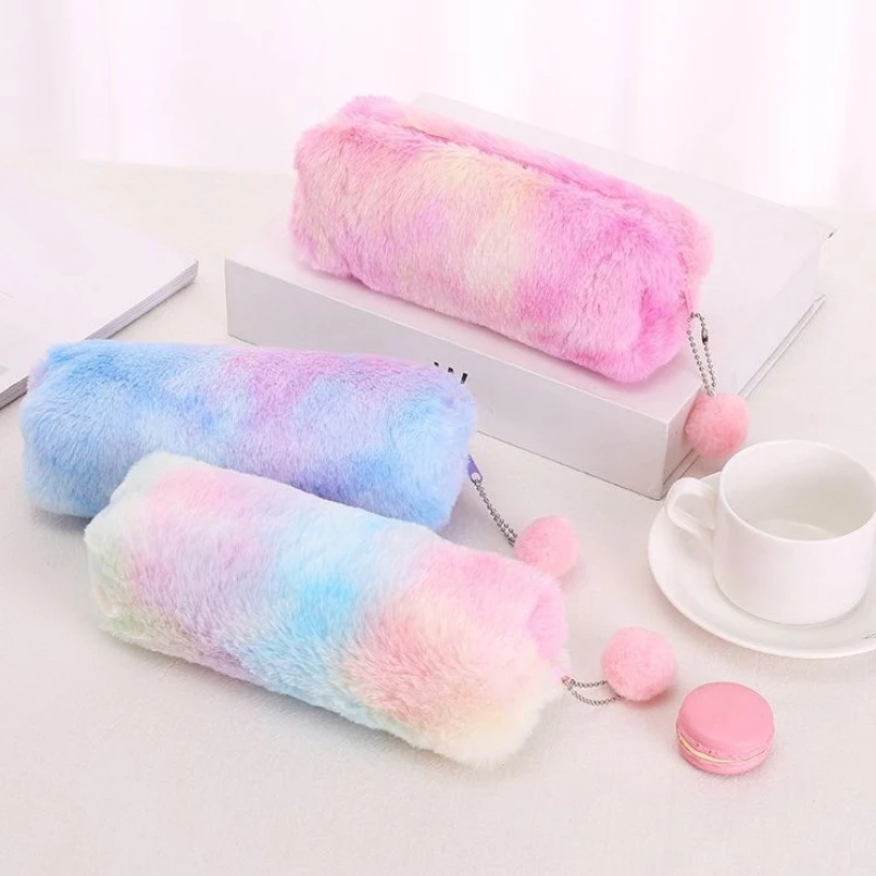 

Gradient Color Plush Makeup Brush & Eyebrow Pencil Organizer Pouch Cosmetic Bag Pencil Case Kawaii Girls Make-up Storage Bag