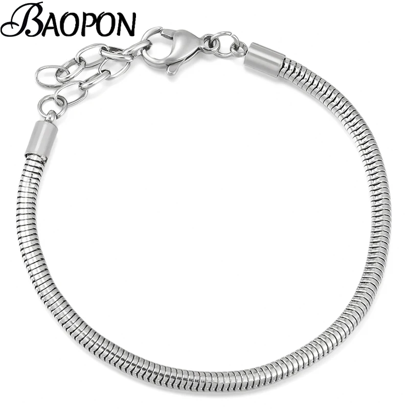 BAOPON 27 Styles Silver Color 3mm Snake Chain Charm Bracelet For Women Men Fashion Brand Bracelets DIY Jewelry Gift Dropshipping