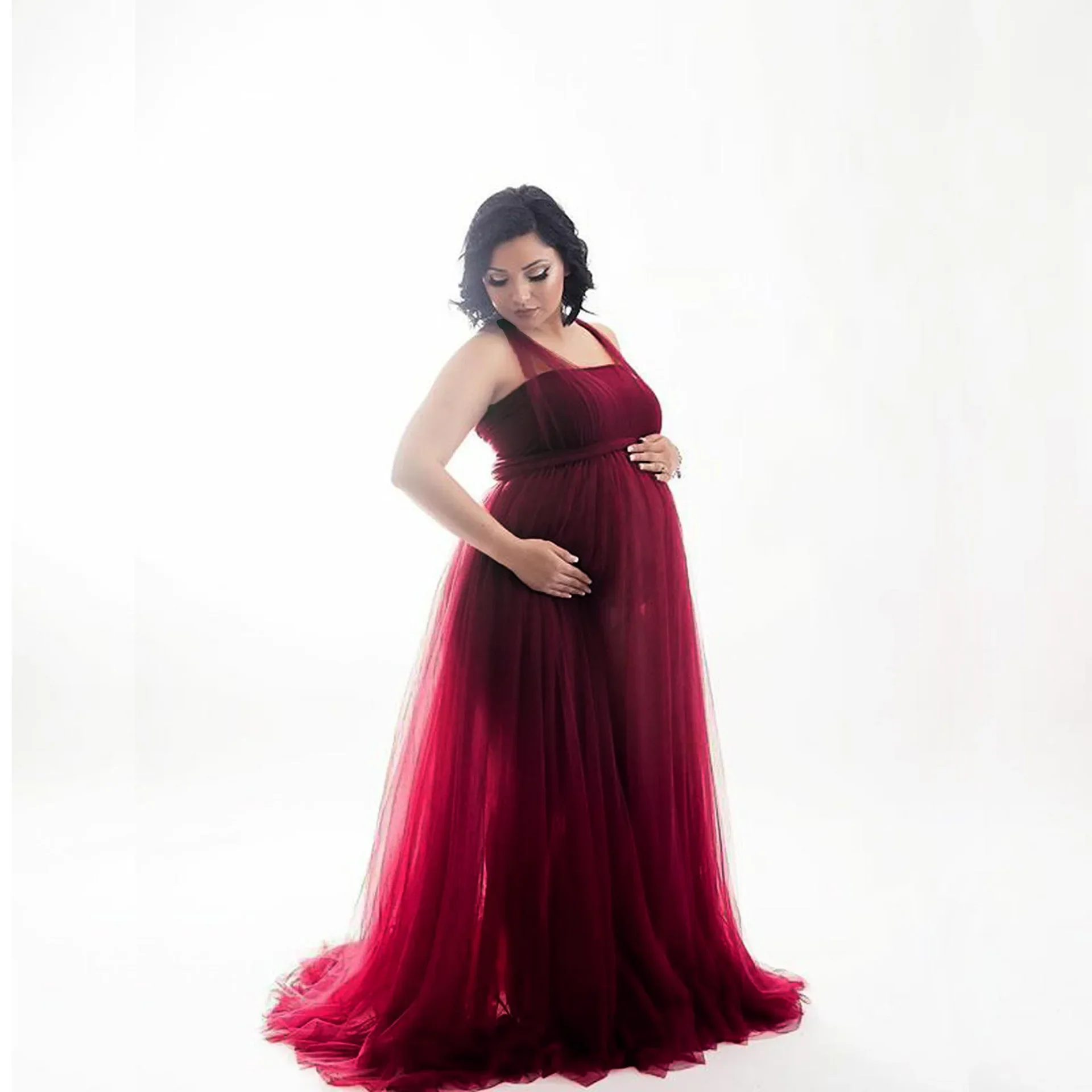 Clothes For Pregnant Women Maternity Lace Off Shoulder V Neck Long Dress Gown   Fancy Shooting Photo Session Props