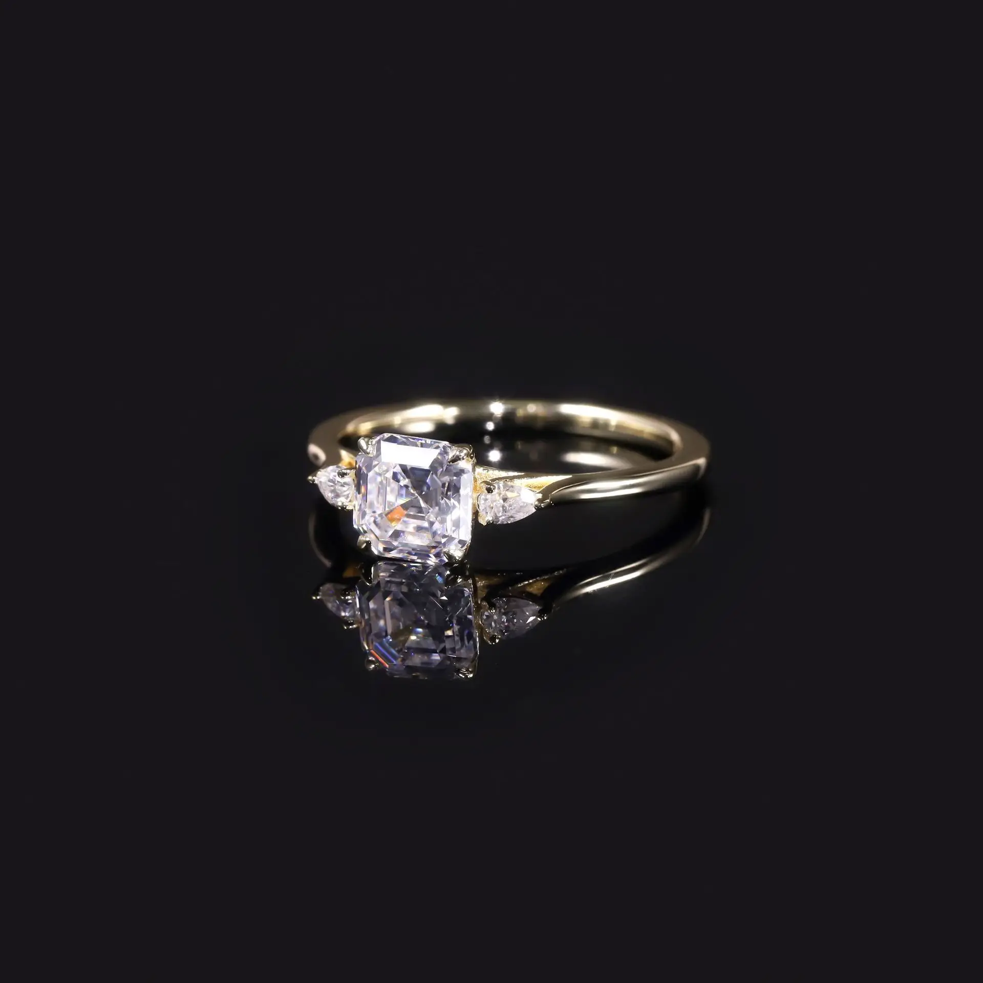 MuShan Jewelry S925 Sterling Silver Mosaic Stone Ring Light Luxury Premium 1 Carat Gold Wedding Ring Female French Ring