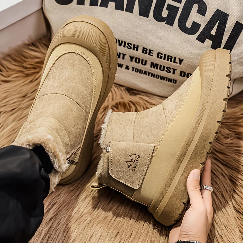 

New autumn and winter high top and plush thick cotton shoes for men, casual, non slip, thick soled, cold resistant, warm cotton