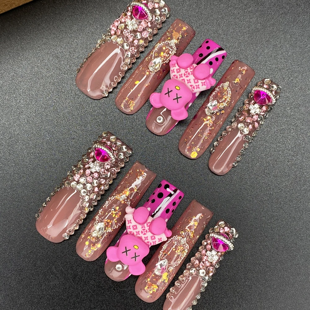 Luxurious Stiletto Durable Thickness Acrylic Handmade False Nails Short Medium Length 10PCS Glossy Covered Decoration Nail Set