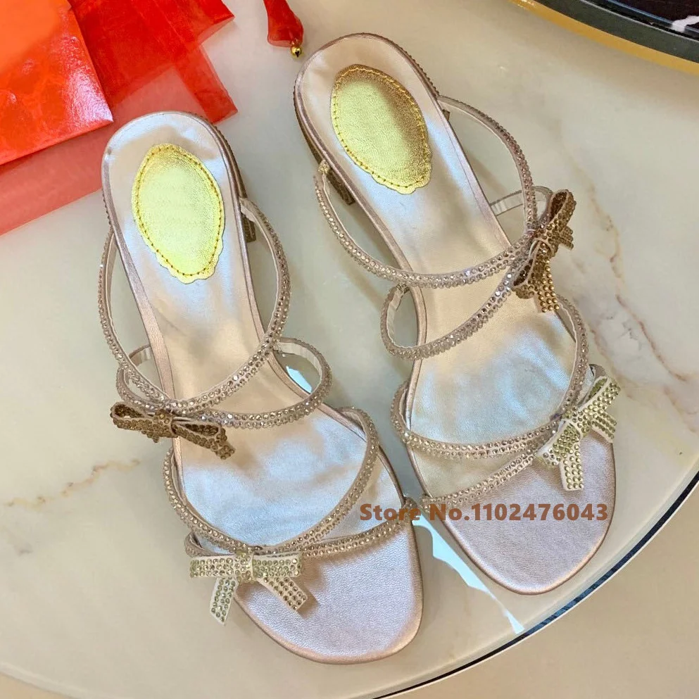 2023 New Butterfly Rhinestone Sandal Slippers Fairy Roman Thick Mid Heel Holiday Open Toe Slippers For Summer Outwear