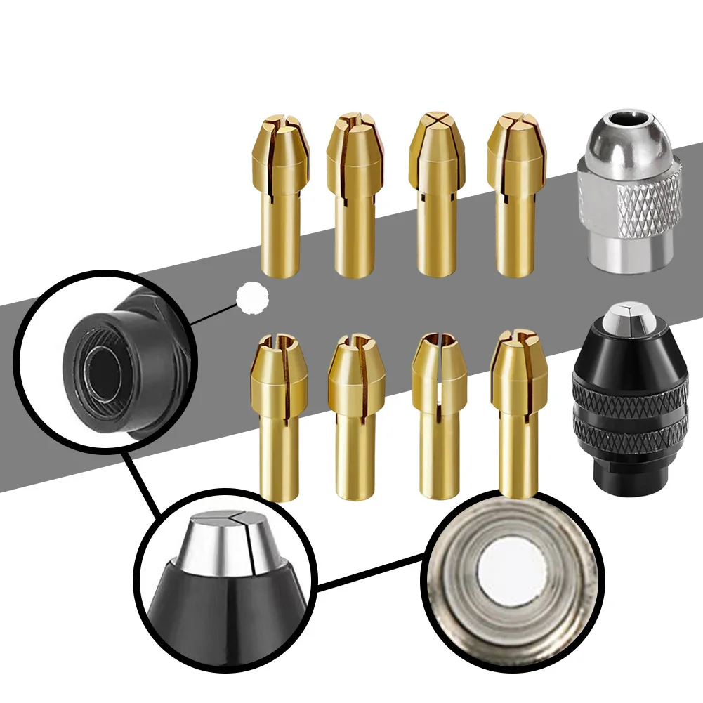 For Rotary Tool Accessory 10PCS Brass Drill Chuck Set with Secure Grip and Quick Change Mechanism for Easy Use