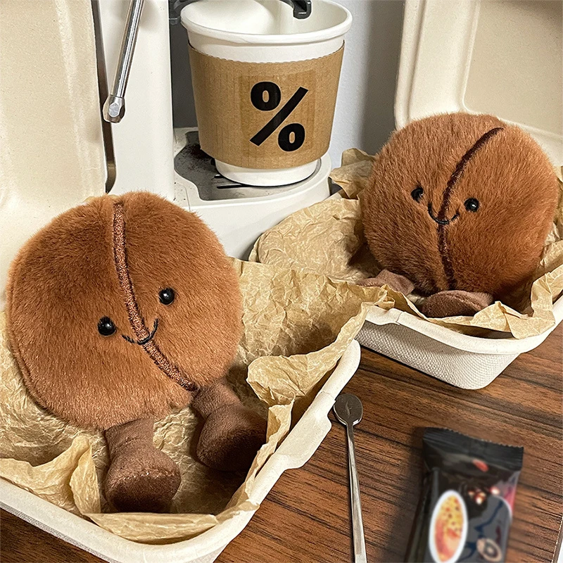 Creative Simulated Coffee Bean Plush Doll Keychain Pendant Fashion Funny Keyring Exquisite Backpack Decoration Accessories Gifts