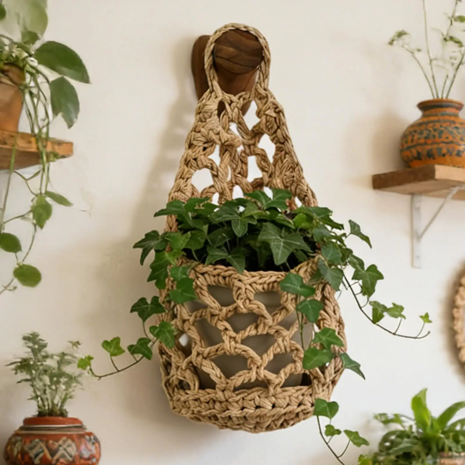 Hand-woven Hanging Basket Pineapple Shape Landscaping Cotton Macrame Flower Planter for Living Room Balcony Decoration