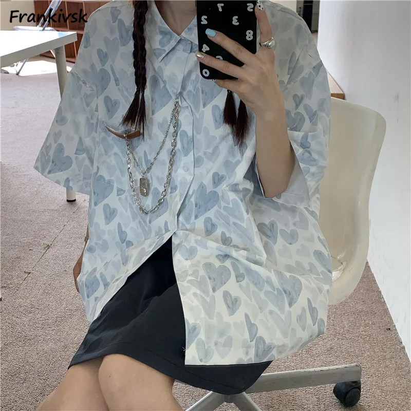 

Printing Shirts Women Elegant Chic Breathable Vitality Streetwear Daily Korean Style Harajuku Baggy Advanced Classic Work Out