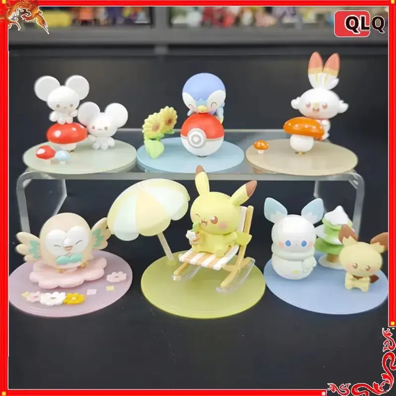 Langbowang Official Pokemon Seasonal Cute Figure Blind Box Pikachu Piplup Collectible Desktop Ornament Anime Peripheral Toy