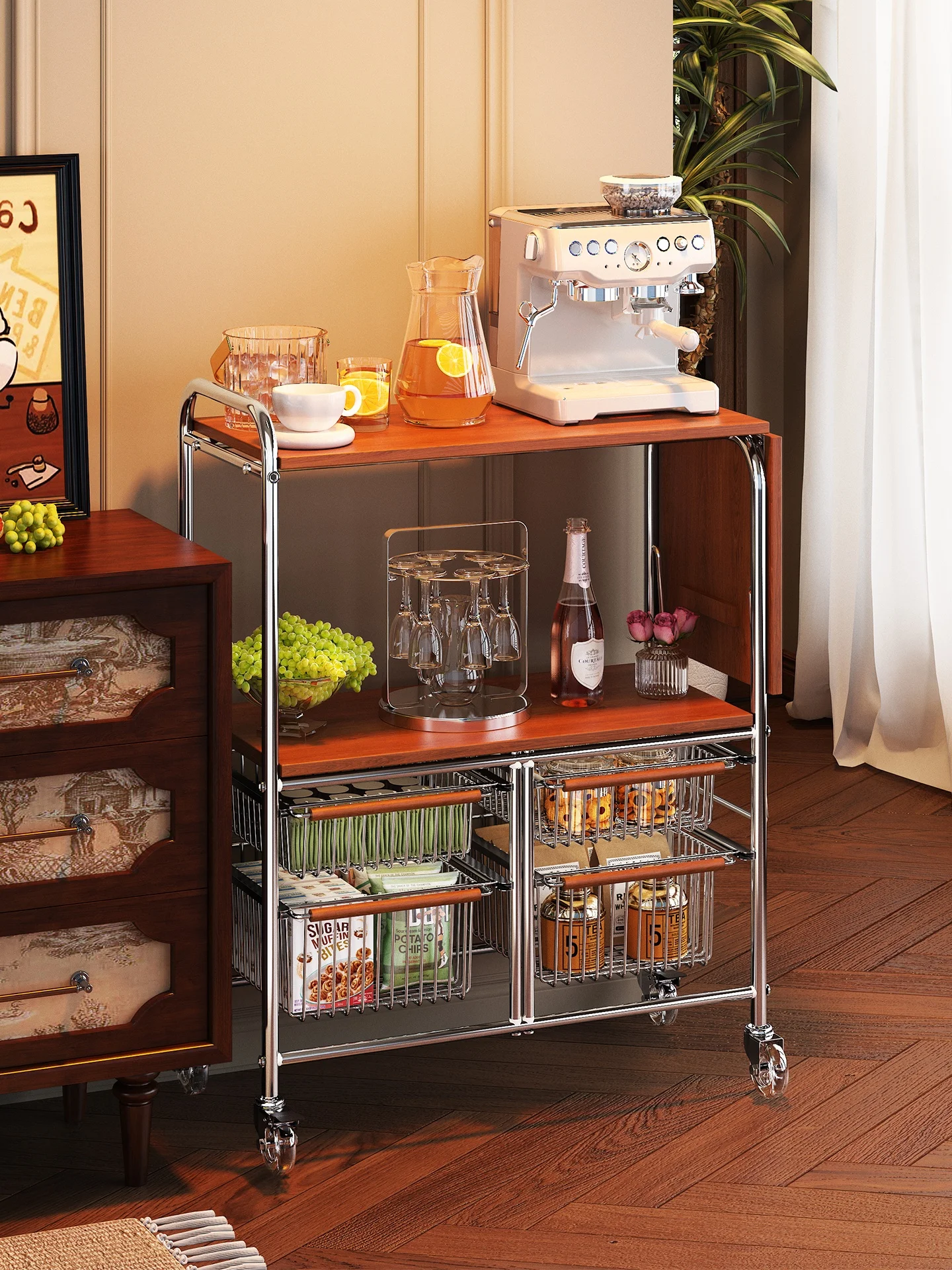 

Snack Storage Rack Multi-layer Trolley Side Storage Cabinet Small Table Mobile Small Coffee Table New Kitchen Storage Rack