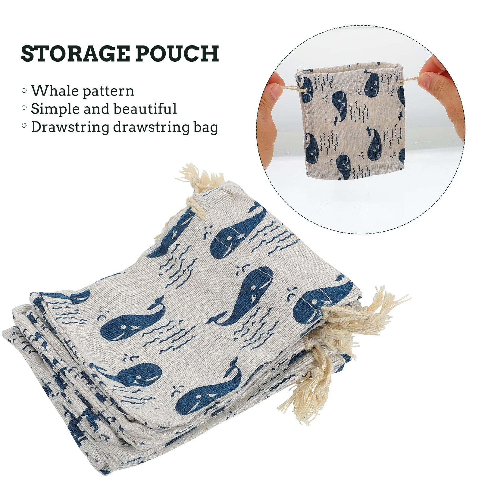 

12Pcs Whale Design Cloth Bags Party Favor Drawstring Pouches for Festivals Gifts Jewelry Storage Drawstring Bag
