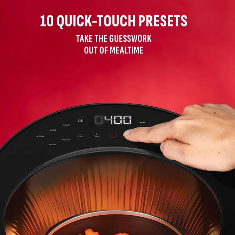 5.3 QT Radiant Light Air Fryer, Heats to 400°F in 2.4 Seconds, Auto Shut-off, 10 Quick-Touch Presets, Skylight Window
