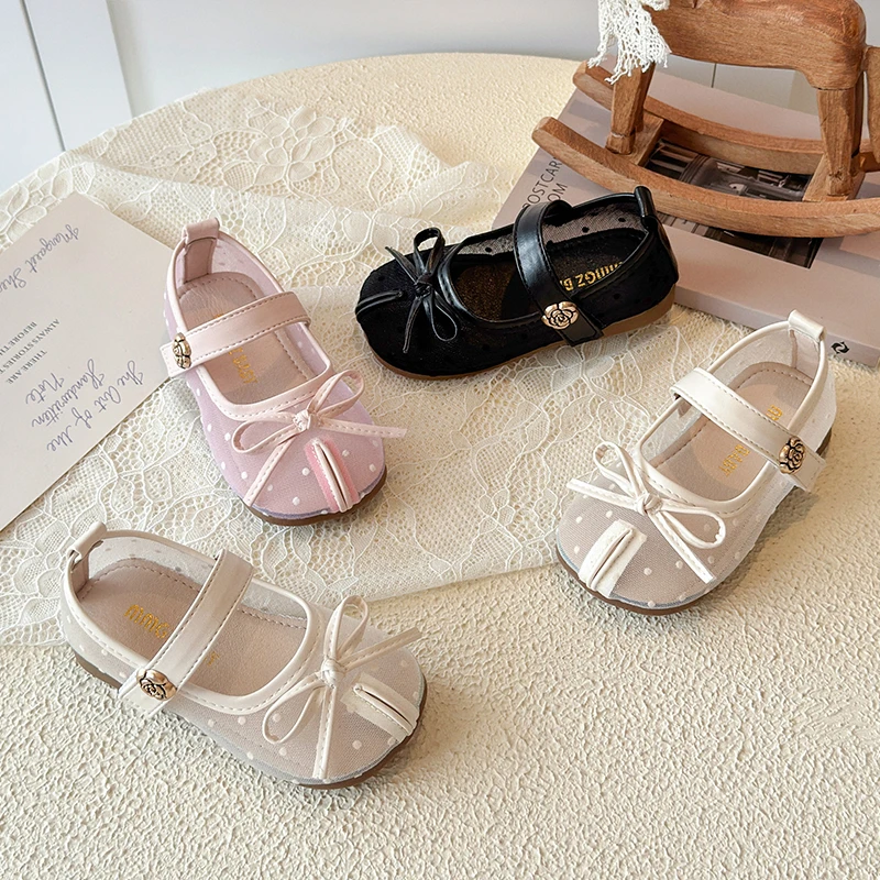 Girls' Summer Sandals 2026 Breathable Mesh Bowknot KIDS Single Shoes Lightweight Elegant Soft Soled Children's Shoes 21-30