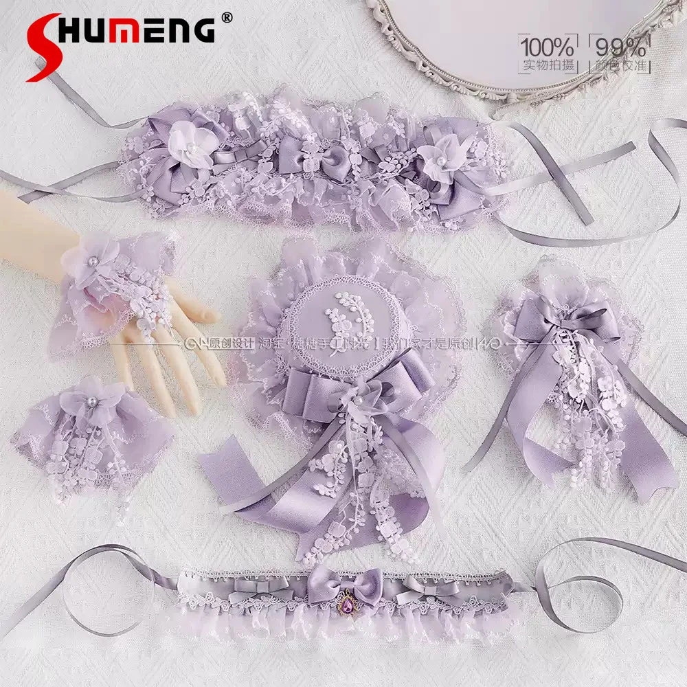 

Original Handmade Elegant Sweet Princess Lolita Hair Accessories Lace 3D Bow Flower Purple Headband Kawaii Cute Headwear Women