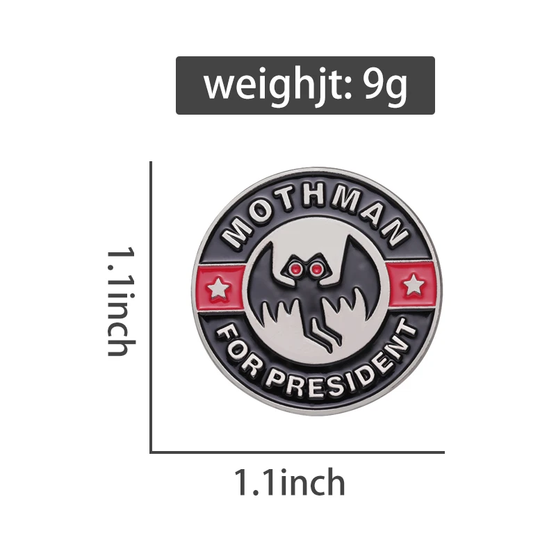 Cartoon Mothman for President Enamel Pin Animal Brooch Badge Punk Round Custom Gift Halloween Lapel Bat Backpack Jewelry