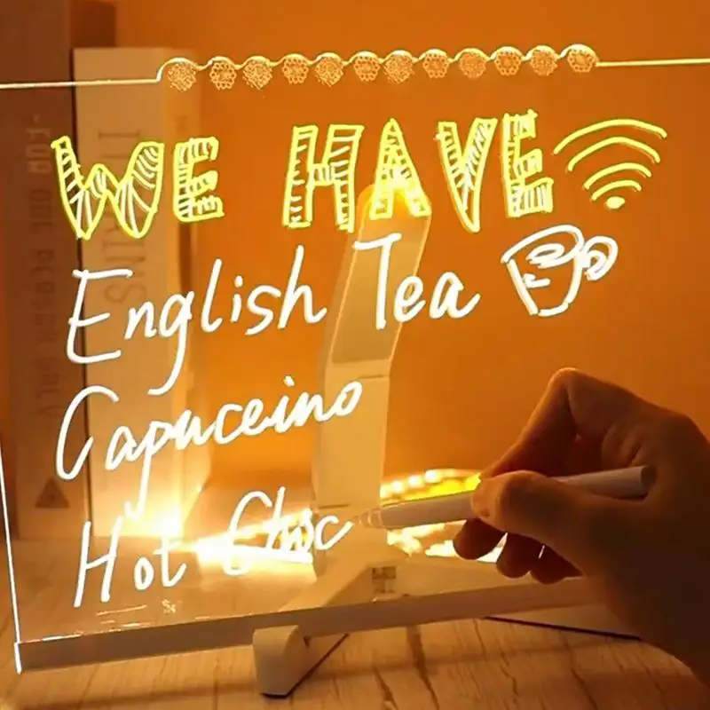 Доска для сухого стирания с подсветкой, светодиодная доска для сообщений с буквами и 7 красочными ручками, акриловая доска для рисования для офиса, школы, дома