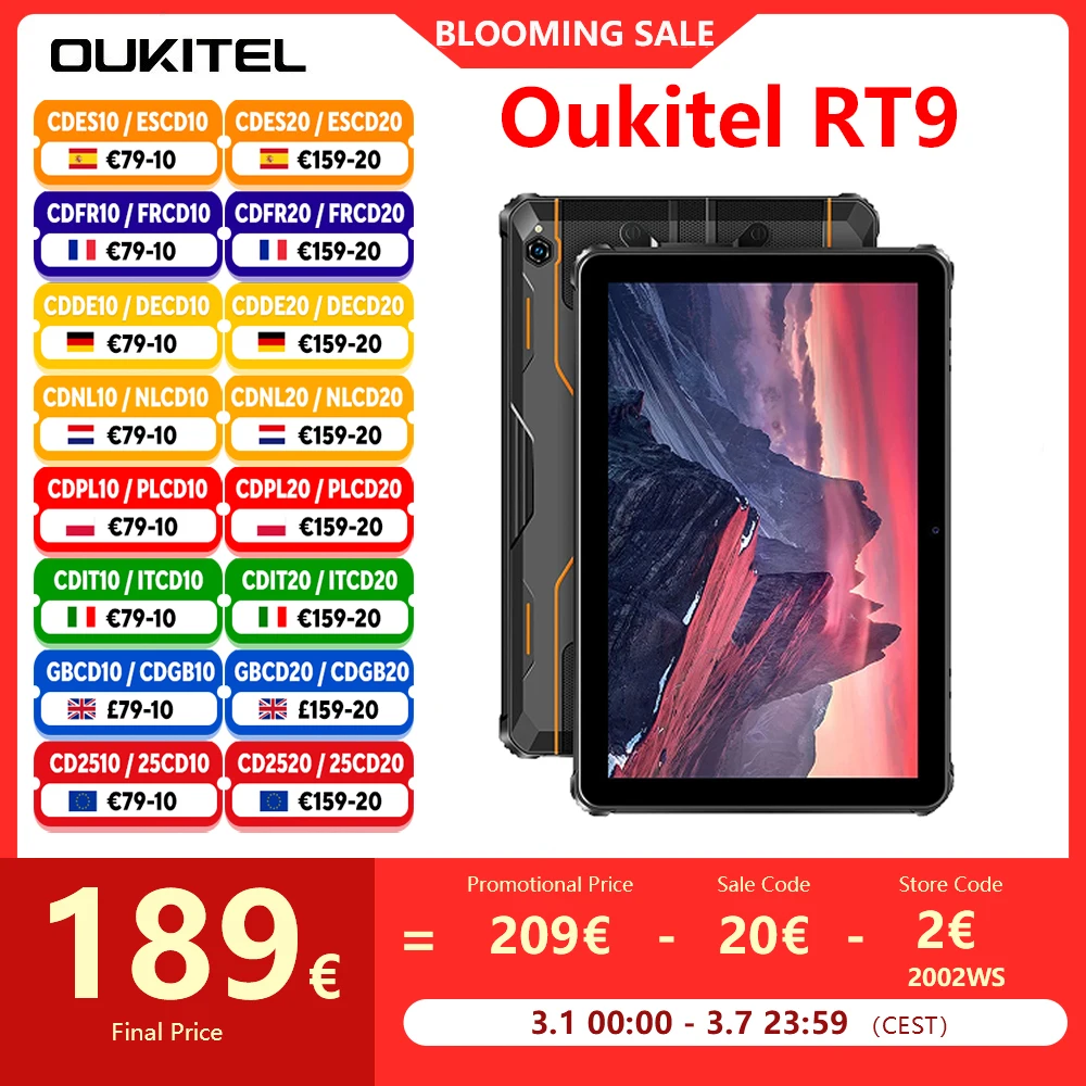 Oukitel rt9 4g robuste Tablet-CPU t606 10.1 "HD-Display 120Hz 24GB RAM 256GB wasserdichtes Tablet 11000mAh Android 14,0 Tablet PC
