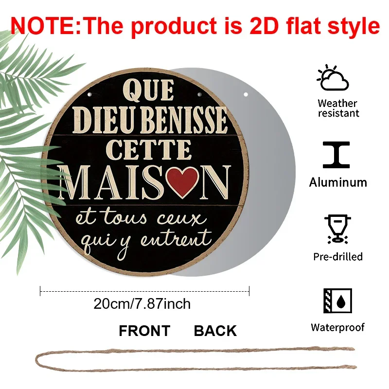 1pc 2D Flat, 7.87x7.87 Inch Round French Aluminum Sign, Vintage Decorative Plaque with 