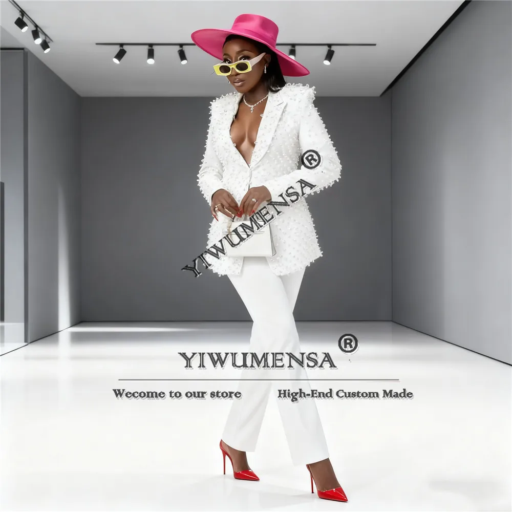 تخصيص بلينغ الخرز النساء السراويل الدعاوى السيدات حفلة موسيقية عيد ميلاد ملابس رسمية الزي 2 قطعة فساتين استقبال أم العروس #4