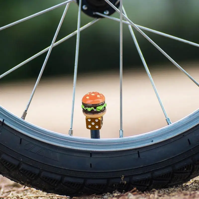 Bicycle Tire Air Cover Stainless Tire Nozzle Caps Hamburger Design Bike Stem Cover Wear-resistant Unique Hamburger Design