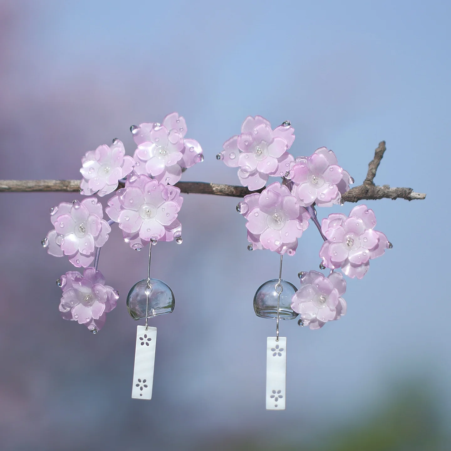 桜風鈴ヘアピン古代中国風漢服ヘアクリップヘアタッセル日常使用女の子ピンク飾りオリジナルデザイン