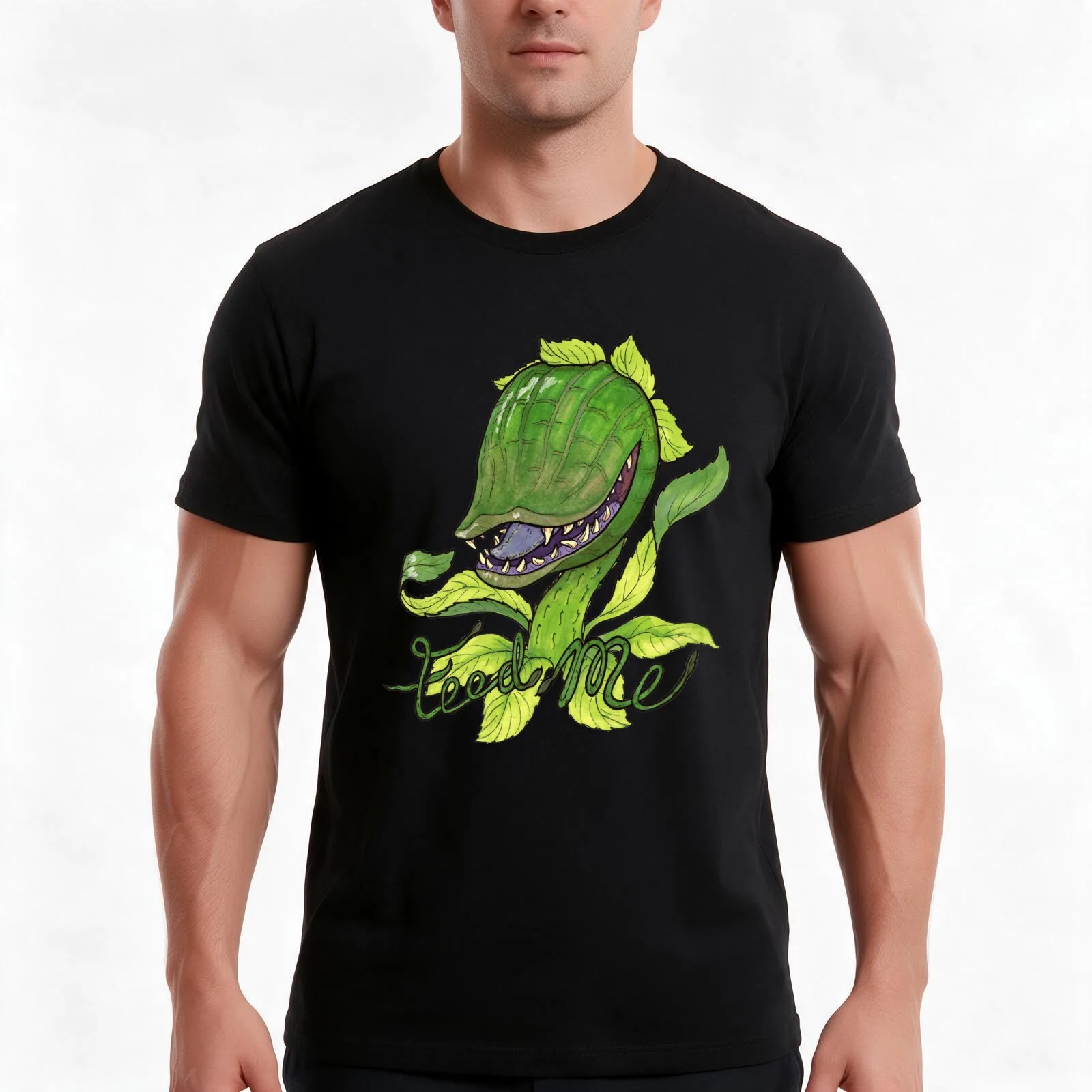 Feed Me T-Shirt, Summer Casual Cotton Tee, Oversized Streetwear Tops, Vintage Graphic Print, Loose Fit Short Sleeve, 100% Cotton