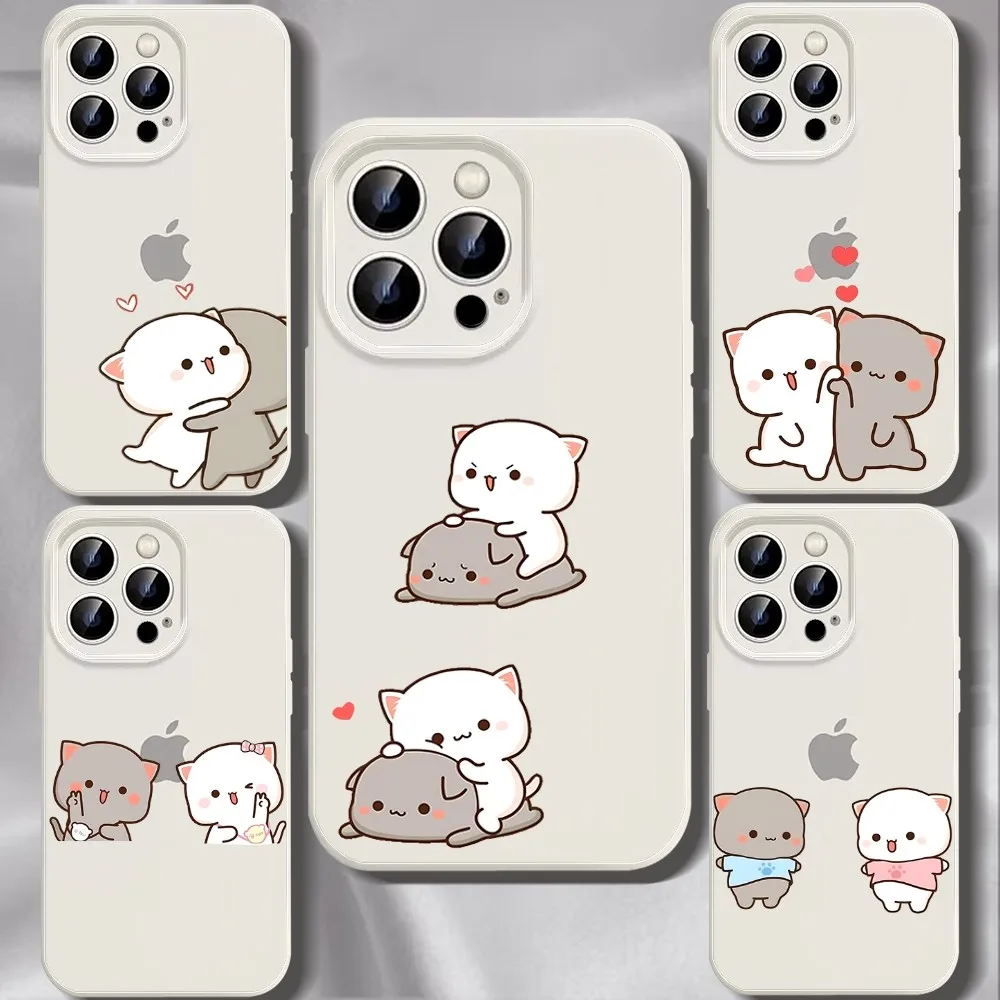 

Mochi Cats Peach And Goma Phone Case For Iphone 11 13 14 15 16 Pro Max X Xr Xs Max Se2020 12mini White Cover Case