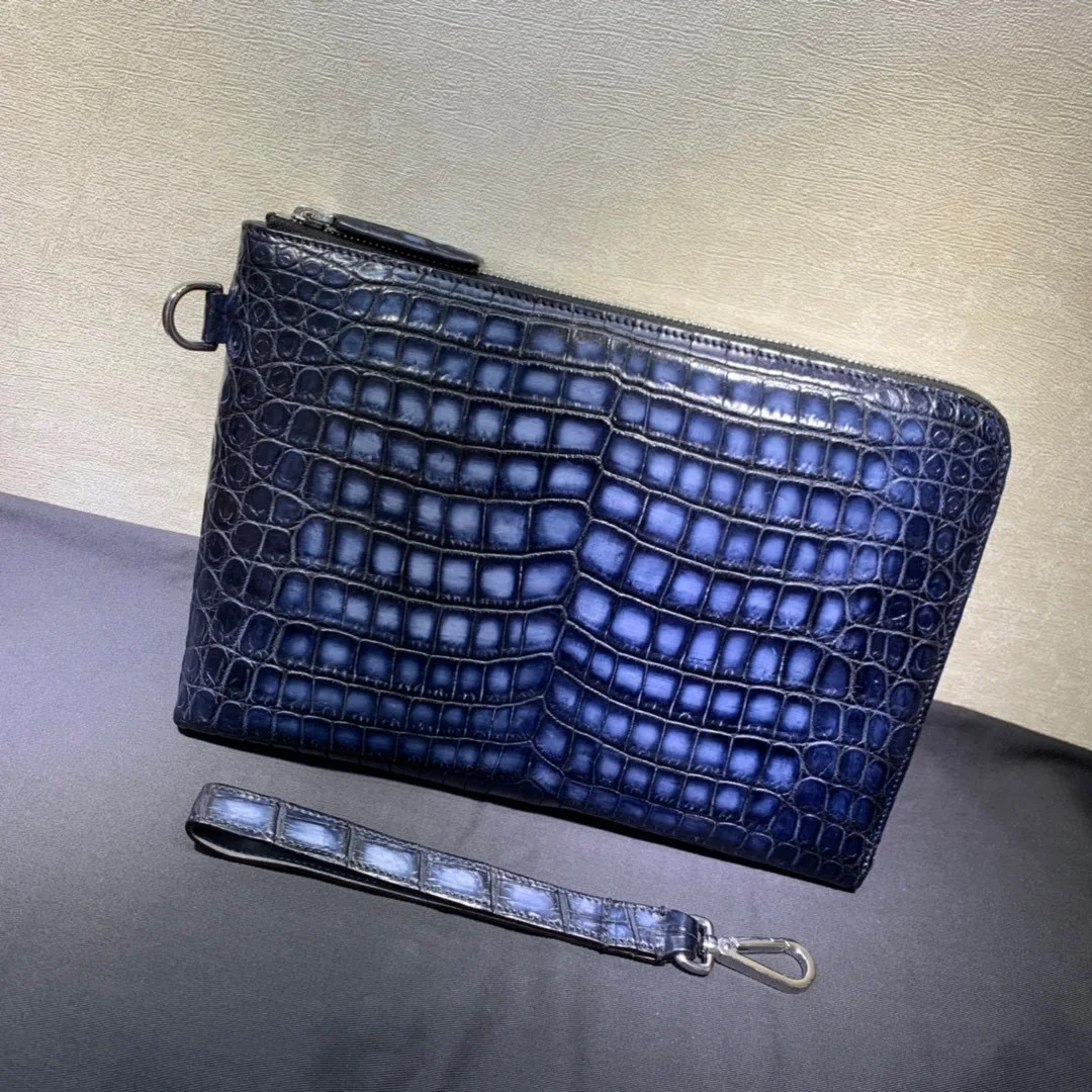 2023 Seetoo Nino Crocodile File Bag Envelope Hold Ykk Zipper Key Ring Credit Card Case Handmade Tawny  10 \