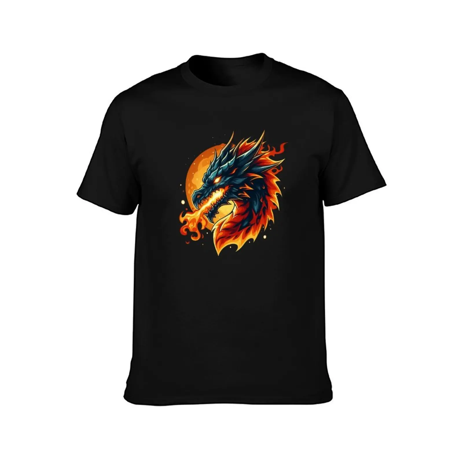 Fiery Dragon Artwork Mythical Fire-Breathing Beast Design T-Shirt Construction Work Tee Shirt T-Shirt