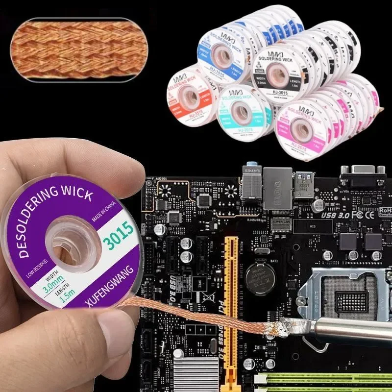 

1.5M Welding solder remover Wick Wire repair tool Copper Welding Point Desoldering Mesh Braid Tape Width 1 1.5 2 2.5 3 3.5 4 mm