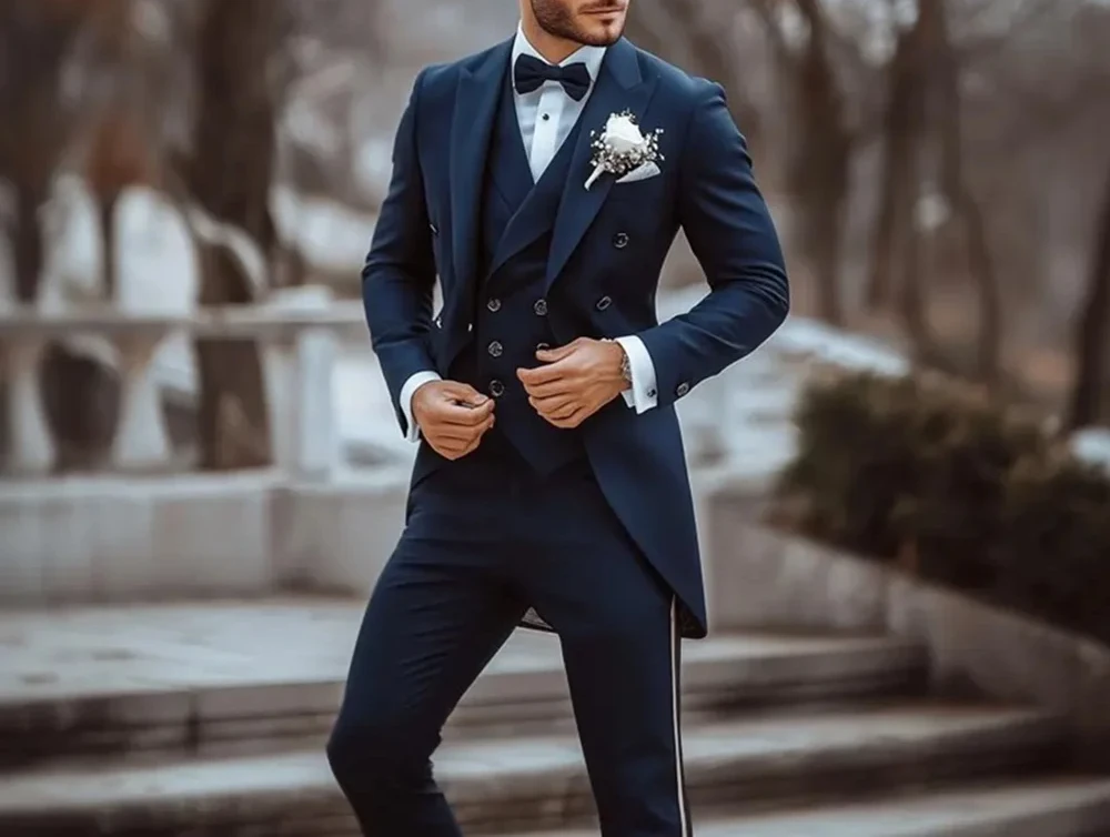 

Men Suits 3 Piece Fashion Peak Lapel Single Breasted Tailcoat Party Wedding Groom Prom Male Suit (Jacket+Vest+Pants)